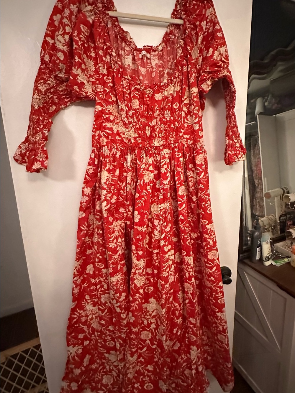 Doen Red and Cream Bijou Floral Maxi Dress